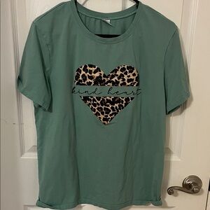 Green Tee with Leopard Heart Graphic
